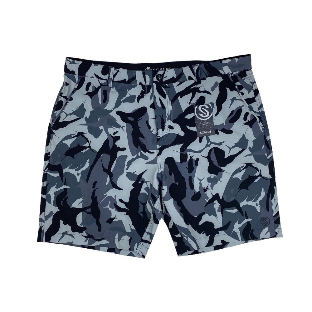 NWT Men's Scales Gray Fish Camo Frigate Performance Shorts Size 40x9